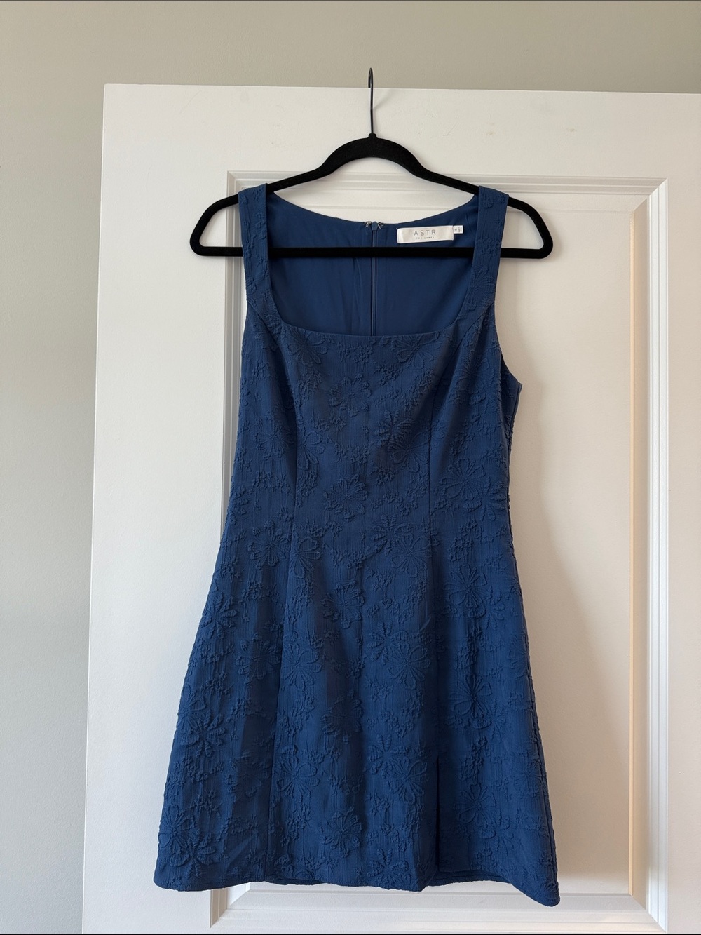 Astr Navy Blue Floral-Embroidered Mini Dress
